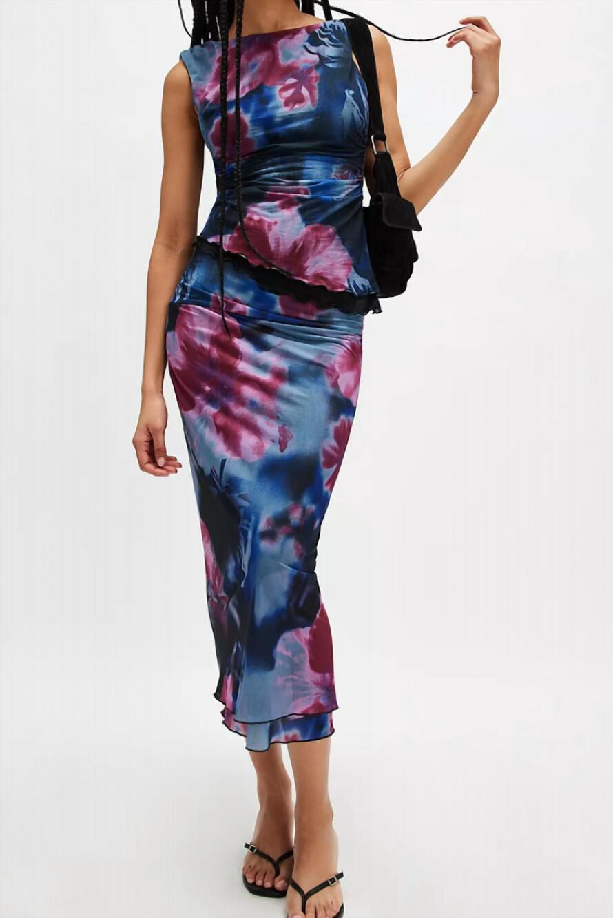 NEW FREE PEOPLE sunset mesh midi skirt in blue